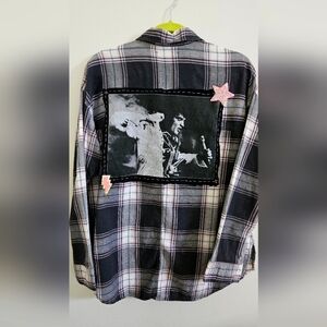 Pink and Black Elvis Band Tee Flannel sz M
